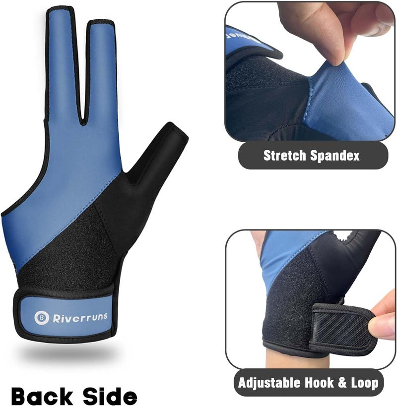 Riverruns Billiard Pool Glove for Left Hand 3 Finger, Snooker Cue Sport Glove for Men Women - Image 3